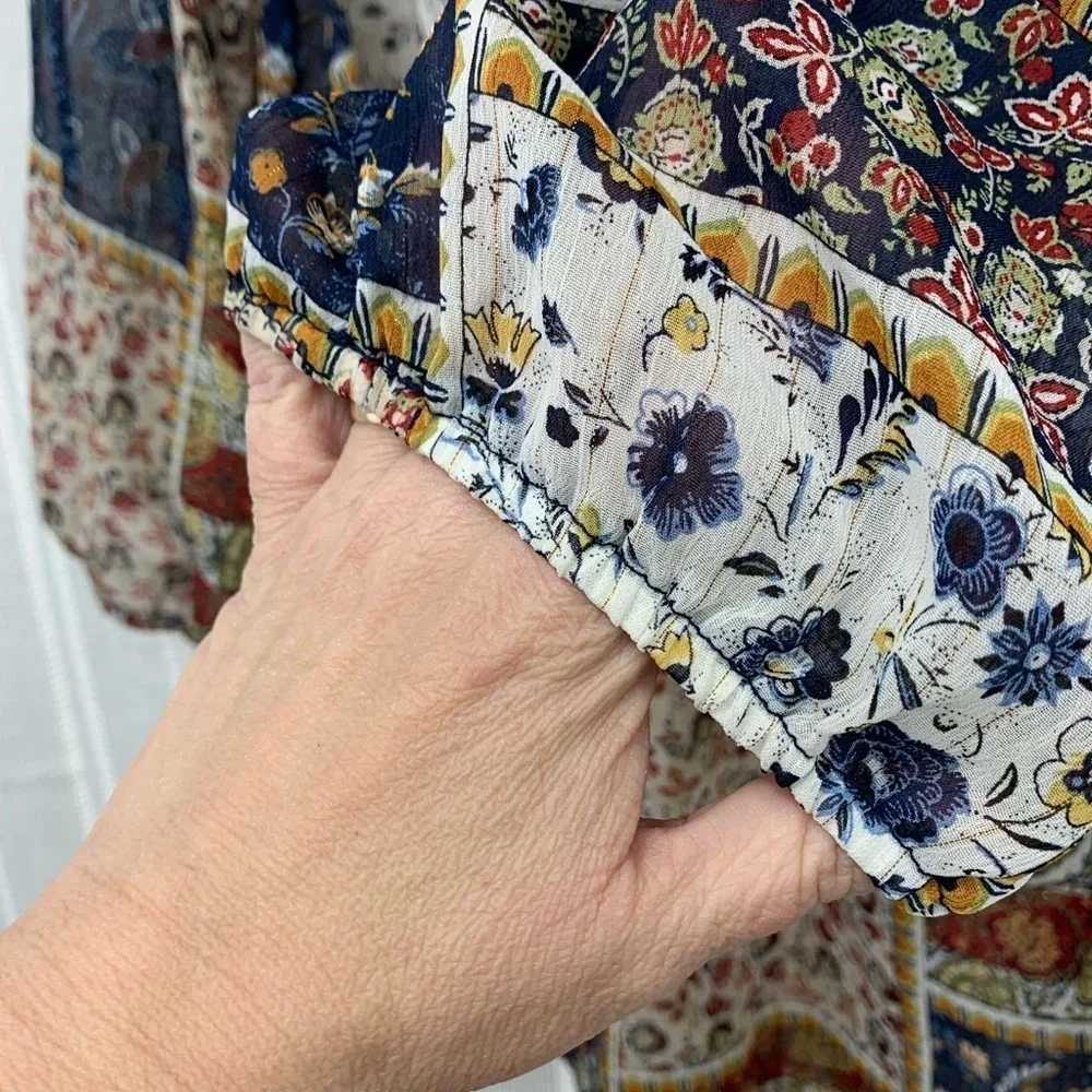 Westport Floral‎ Brown Blue Shift Tunic Sheer Long Sleeve Size XL Boho Festival - Picture 8 of 8